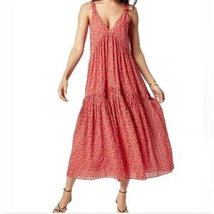 NWT Joie Women's Maxi Dress XL Red Animal Print Orange Pink Midi Tea Ros…